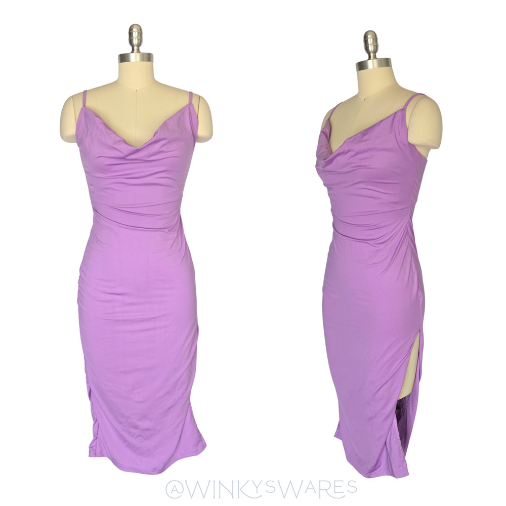 Showpo Purple Midi Slip Dress Size US 2 Y2K Style Wedding Guest Bodycon